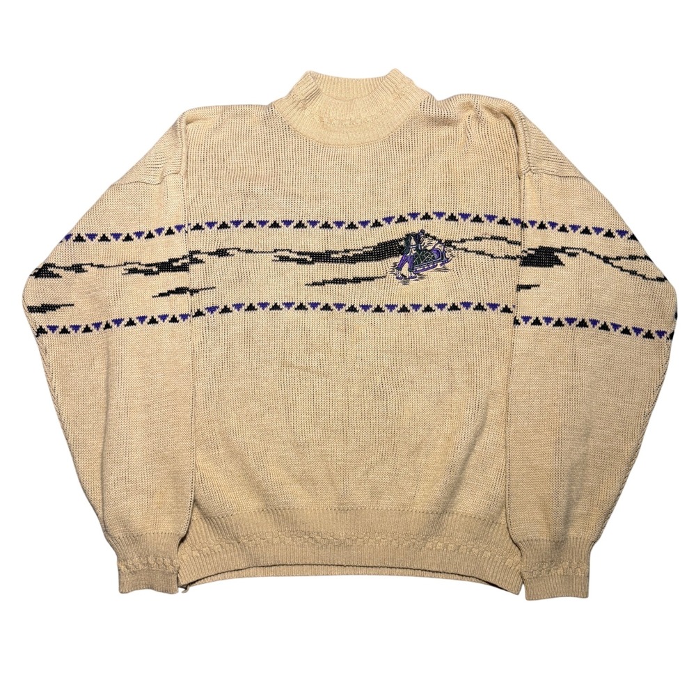 Vintage St Johns Bay XL Tan Mock Neck Sledding Acrylic Sweater